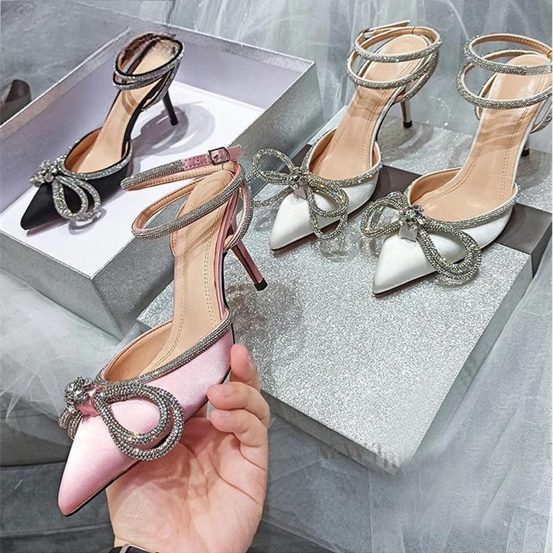 Glitter Rhinestones Silk Transparent Pumps for Women