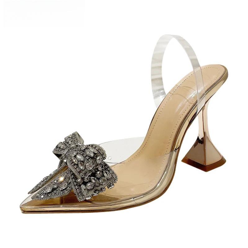 Crystal Sequined Bowknot Women Pumps with Sexy Pointed Toe High Heels