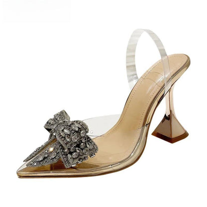Crystal Sequined Bowknot Women Pumps with Sexy Pointed Toe High Heels