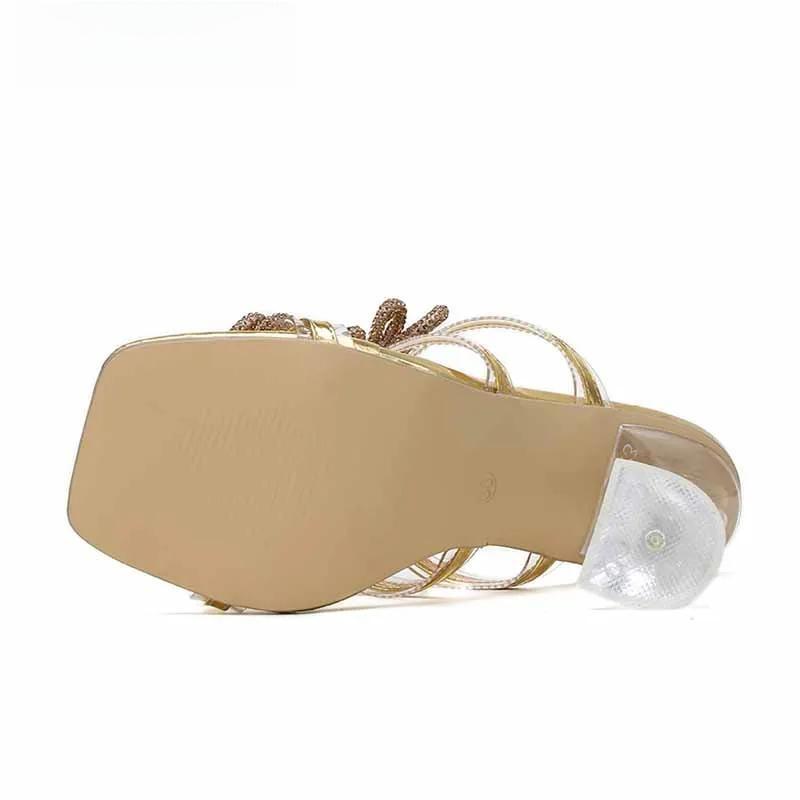 Crystal Butterfly-Knot Designer Sandals with Clear Heels
