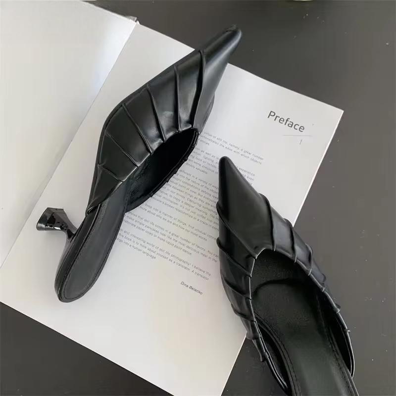 Purple Pink Pointed Toe Women Slippers with Thin Low Heels