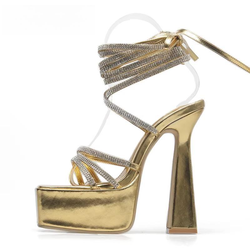 Lace-up Platform Sandals with Open Toe and High Heels for Women