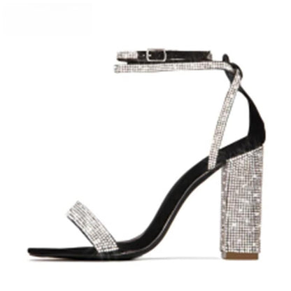 Crystal Women Sandals with Square Heel
