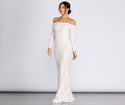 Sierra Sequin Off The Shoulder Formal Dress