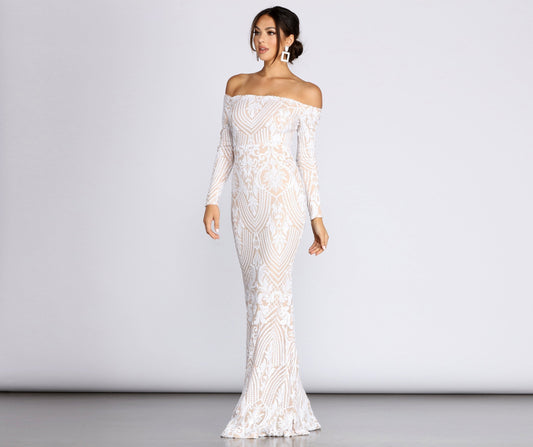 Sierra Sequin Off The Shoulder Formal Dress
