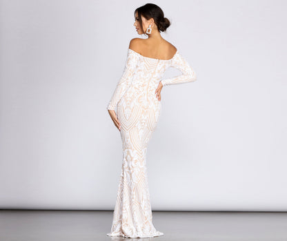 Sierra Sequin Off The Shoulder Formal Dress