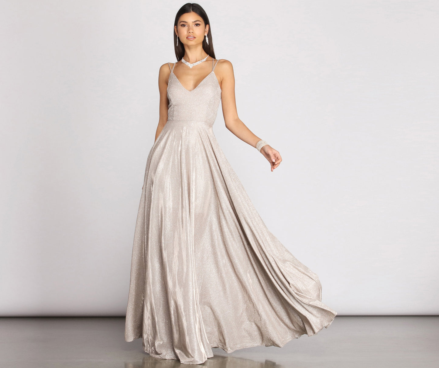 Shira Shine Lace Back Gown