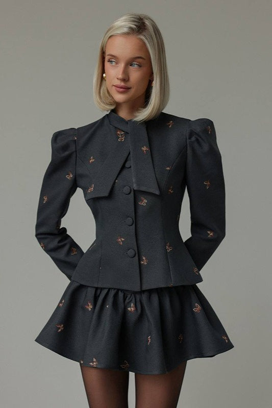 | Embroidered Blazer and Mini Skirt Set