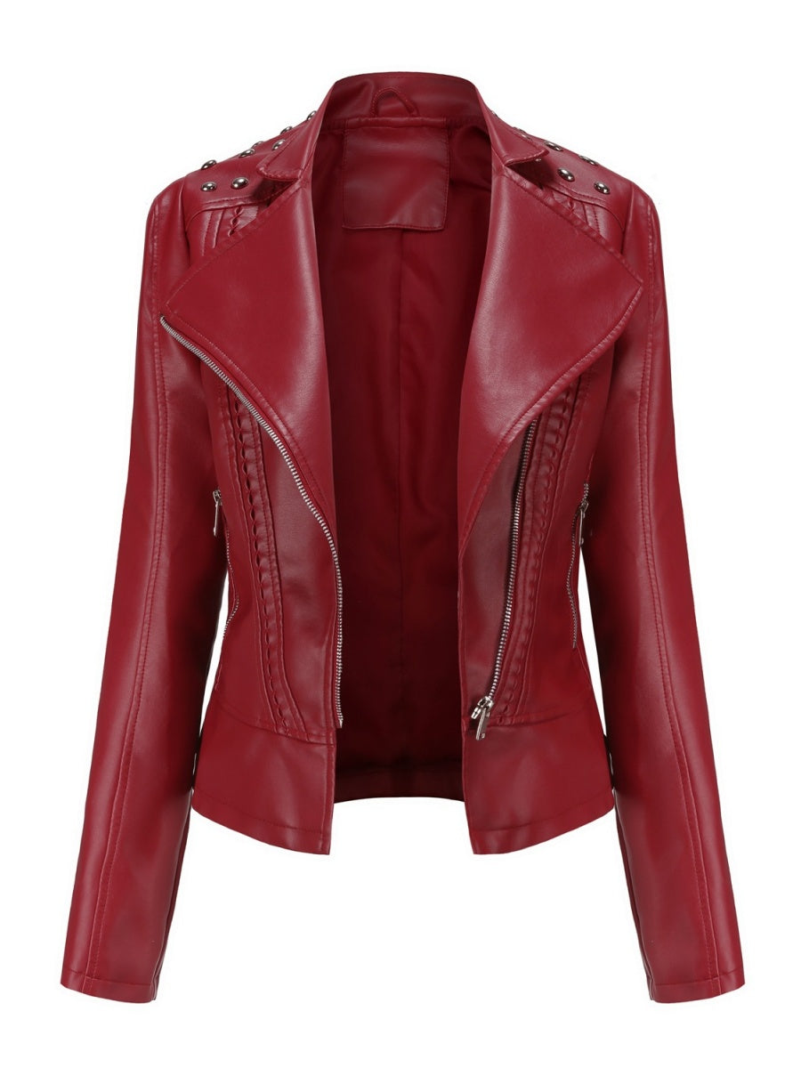 Street Cool Slim Fit Beading Leather Jacket