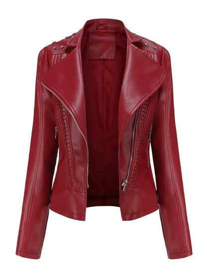 Street Cool Slim Fit Beading Leather Jacket