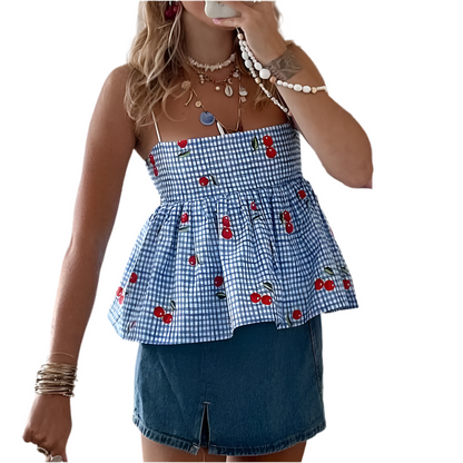 Cherry Gingham Top