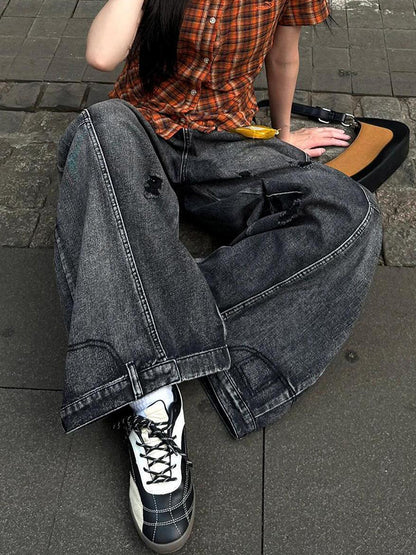 Retro Washed Distressed Boyfriend Jeans
