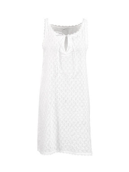 Loose Sleeveless Solid Color Split-Side Tied V-Neck Mini Dresses
