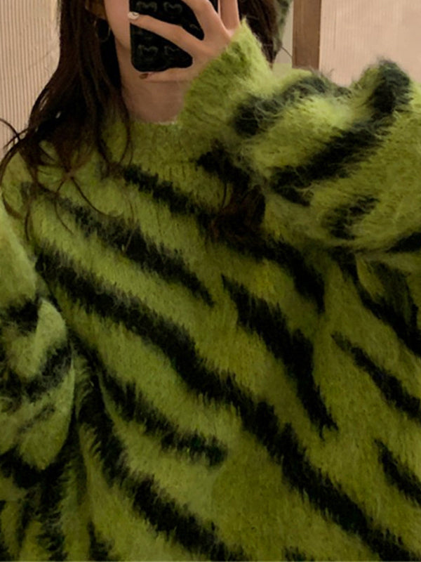Contrast Color Irregular Stripe Loose Sweater