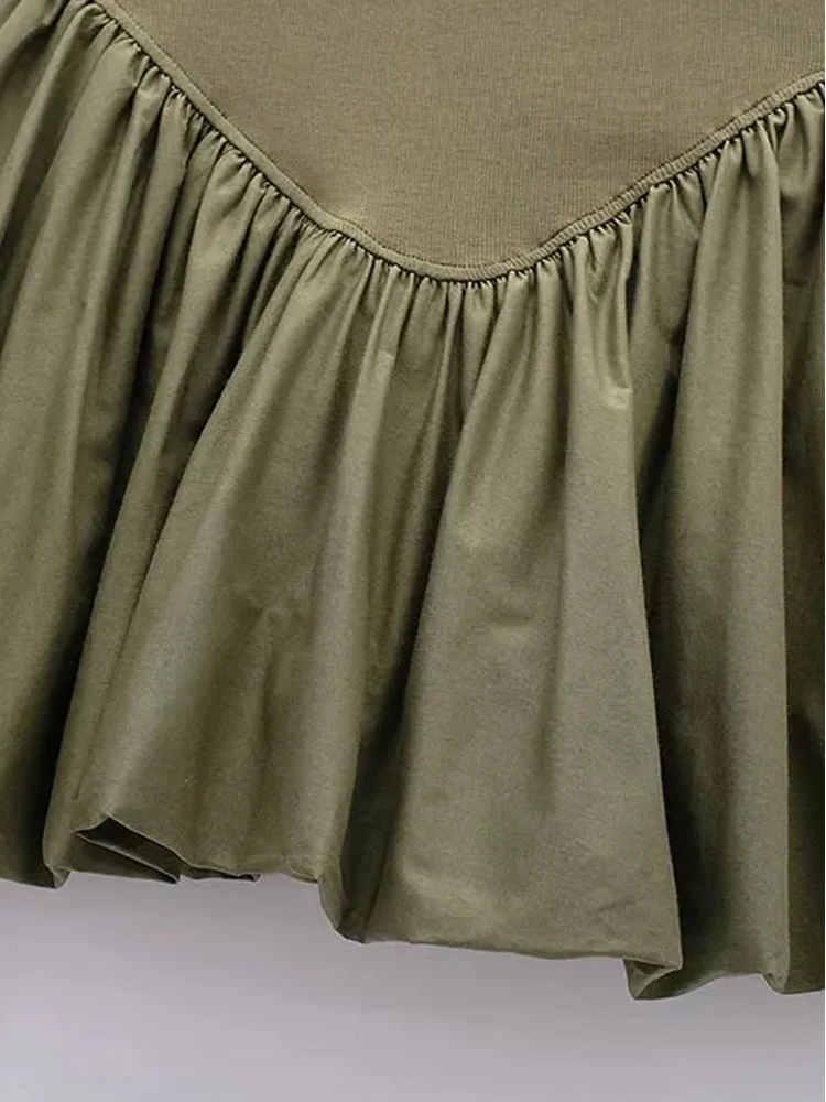 Square Neck Spaghetti Strap Drop Waist Bubble Hem Poplin Mini Dress