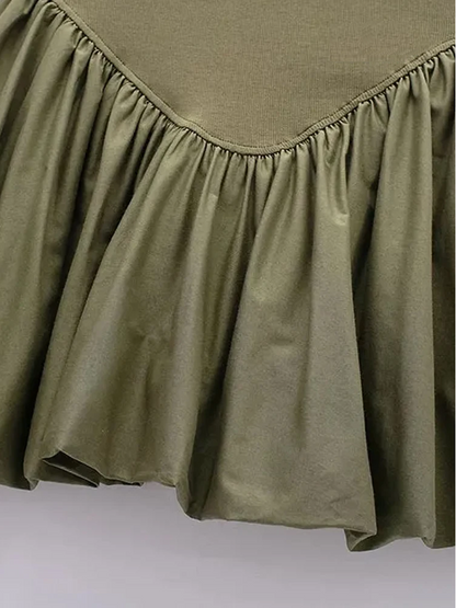 Square Neck Spaghetti Strap Drop Waist Bubble Hem Poplin Mini Dress