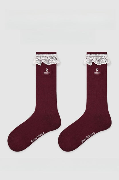 Two Tone Slouchy Letter Printed Socks