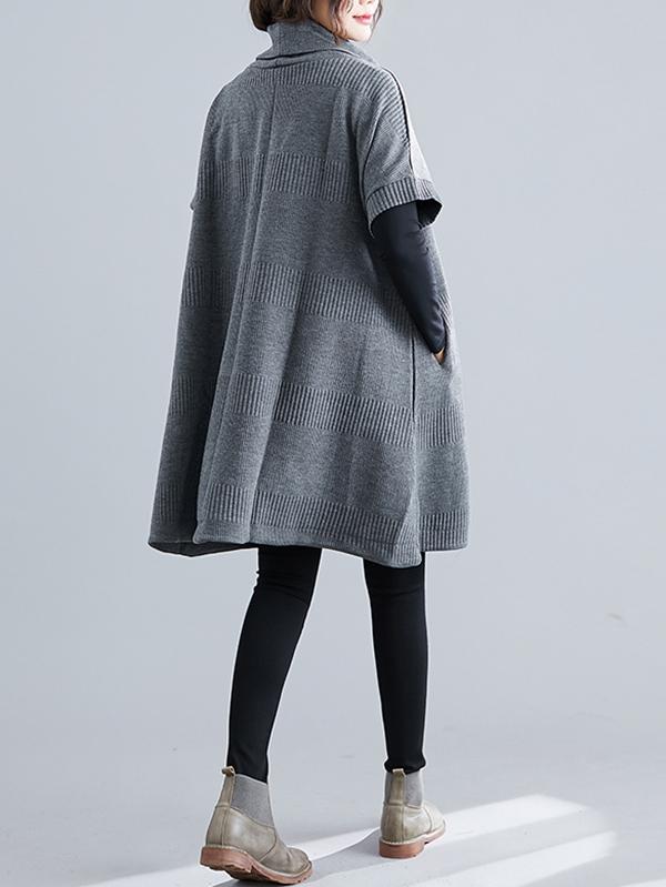 Casual Loose Short Sleeves Turtleneck Sweater Dress