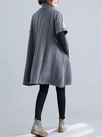 Casual Loose Short Sleeves Turtleneck Sweater Dress