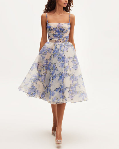 Hydrangea Haven - Dreamy Spaghetti Strap Midi Dress