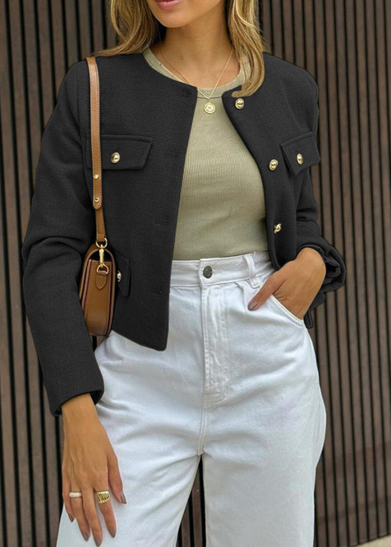 TailoRed Tweed Cropped Jacket â_?Classic Elegance with Gold Button Accents