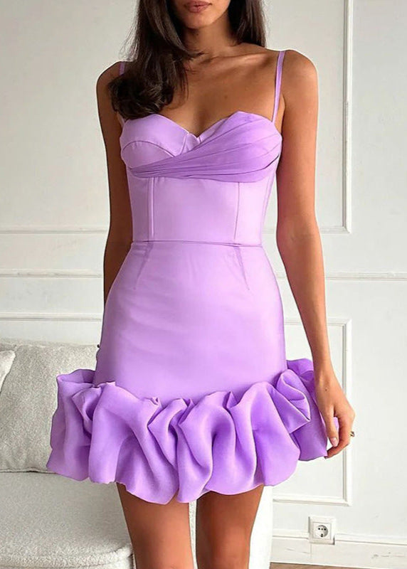 Sweetheart Neck Corset Draped Crossover Bust Ruffle Hem Bodycon Mini Dress