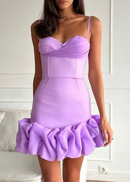 Sweetheart Neck Corset Draped Crossover Bust Ruffle Hem Bodycon Mini Dress