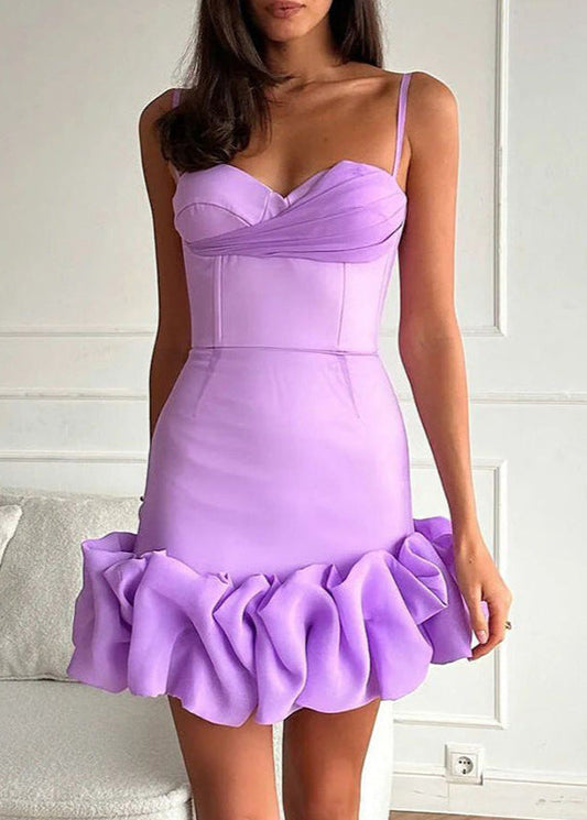 Sweetheart Neck Corset Draped Crossover Bust Ruffle Hem Bodycon Mini Dress