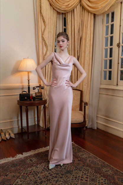 | Solid Satin Evening Maxi Dress