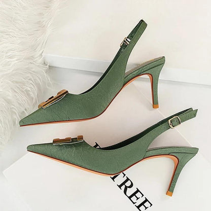 Metal Square Buckle High Heel Stiletto Pumps for Women, Pointed Toe Sexy Party Shoes