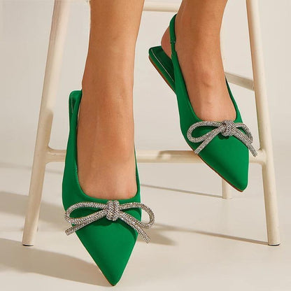 Autumn Crystal Butterfly-knot Green Women Pumps with Shallow Pointed Toe for Strippers