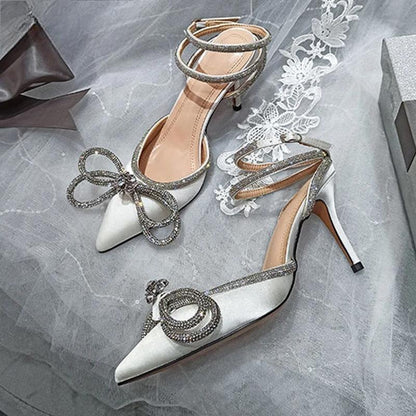 Glitter Rhinestones Silk Transparent Pumps for Women