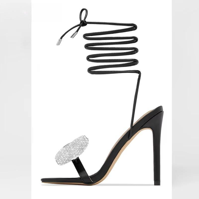 Butterfly Knot Rhinestone Lace Up Sandals for Women