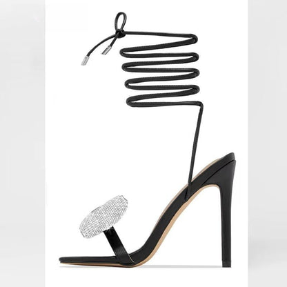 Butterfly Knot Rhinestone Lace Up Sandals for Women