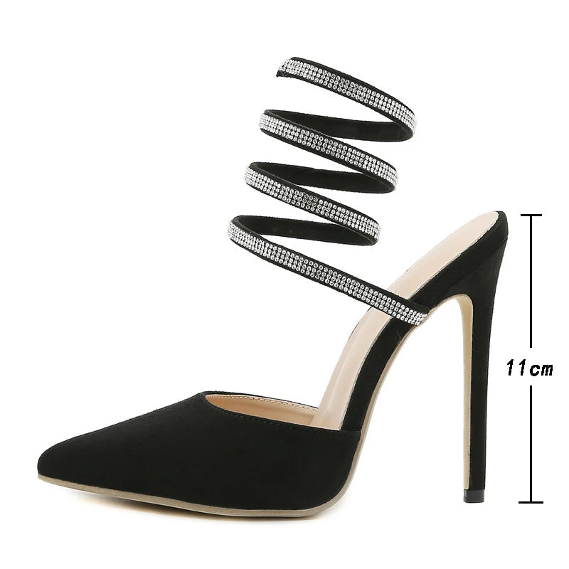 CRYSTAL Pumps Women Sandals with Thin Heel and Narrow Band for Party or Stripping