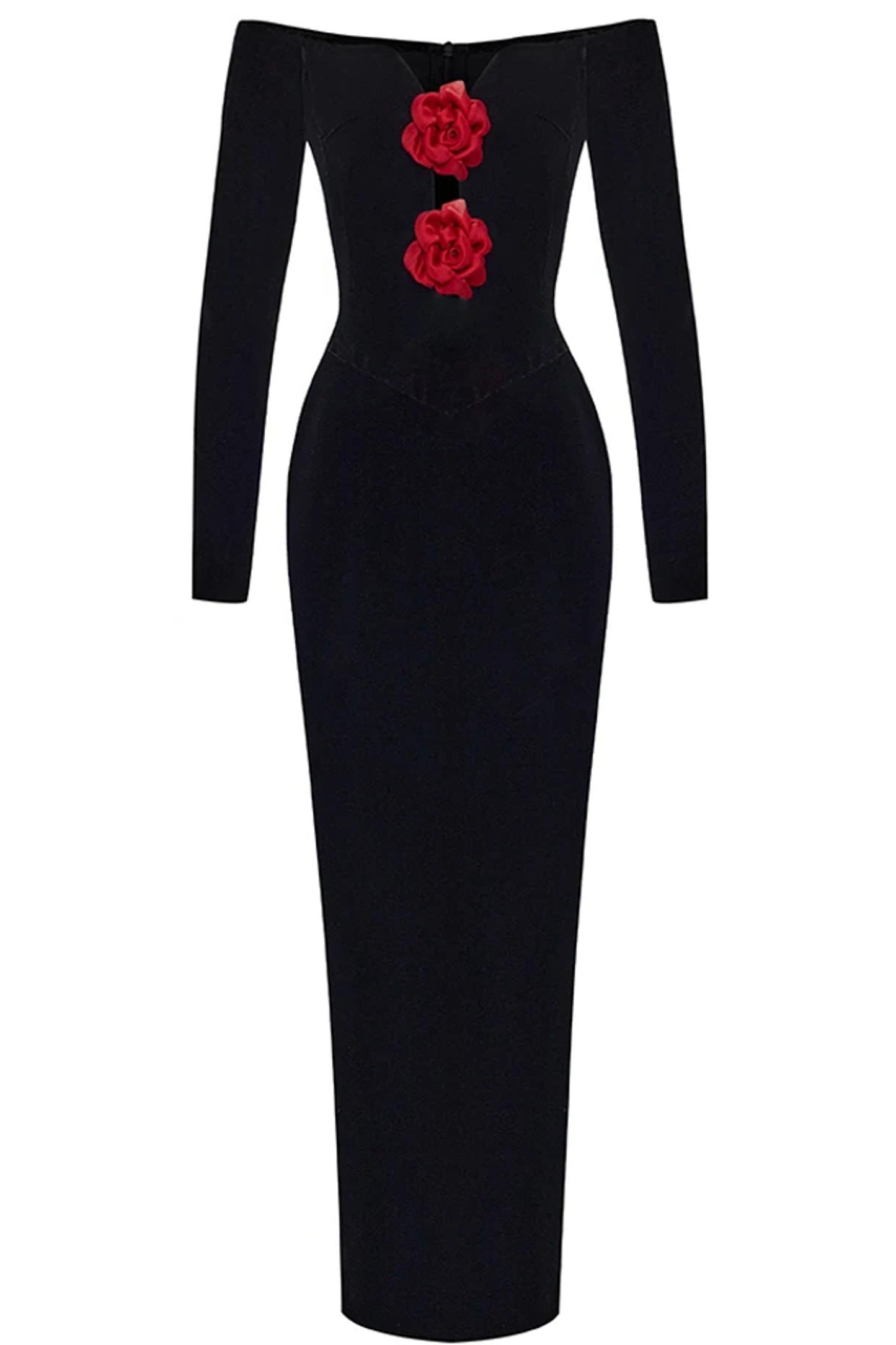 3D Flower Velvet Off-Shoulder Midi Dress