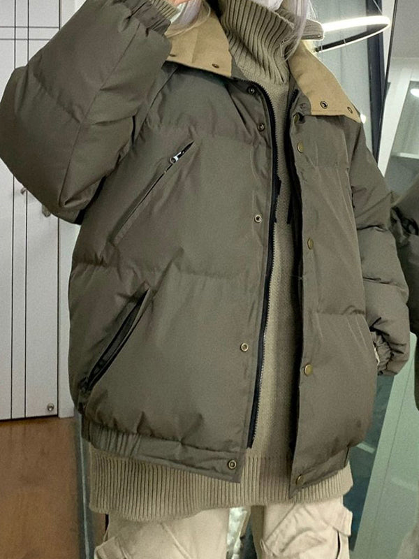 Solid Slant Pocket High Neck Jacket
