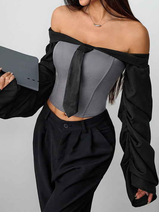 Vintage Corset Tie Up Long Sleeve Blouse