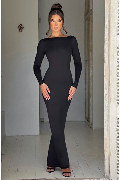 Backless Long Sleeve Ruched Mermaid Formal Gown