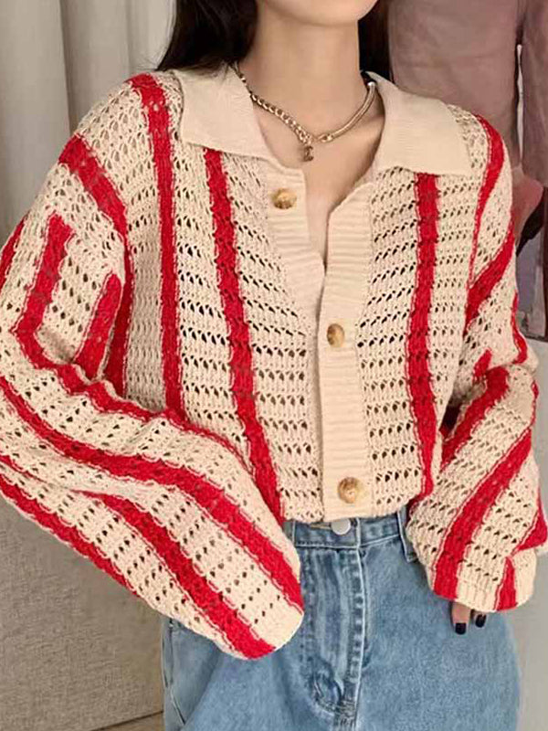 Cutout Striped Baggy Cardigan