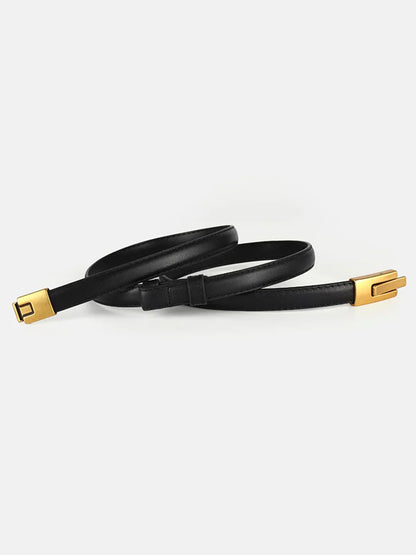 Leather Vintage Magnet Closure Slim Belt