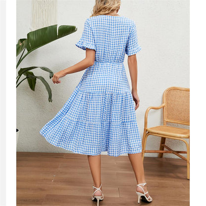 Square Neck Plaid Print Maxi Dress in Multiple Colors