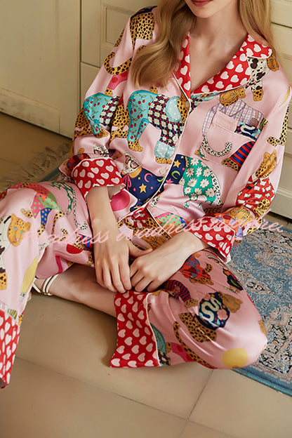 Wearing Leopard Print Long Sleeved Home Two-piece Set