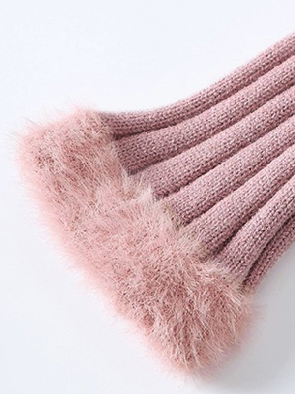 Solid V Neck Fuzzy Trim Slim Ribbed Knit Cardigan