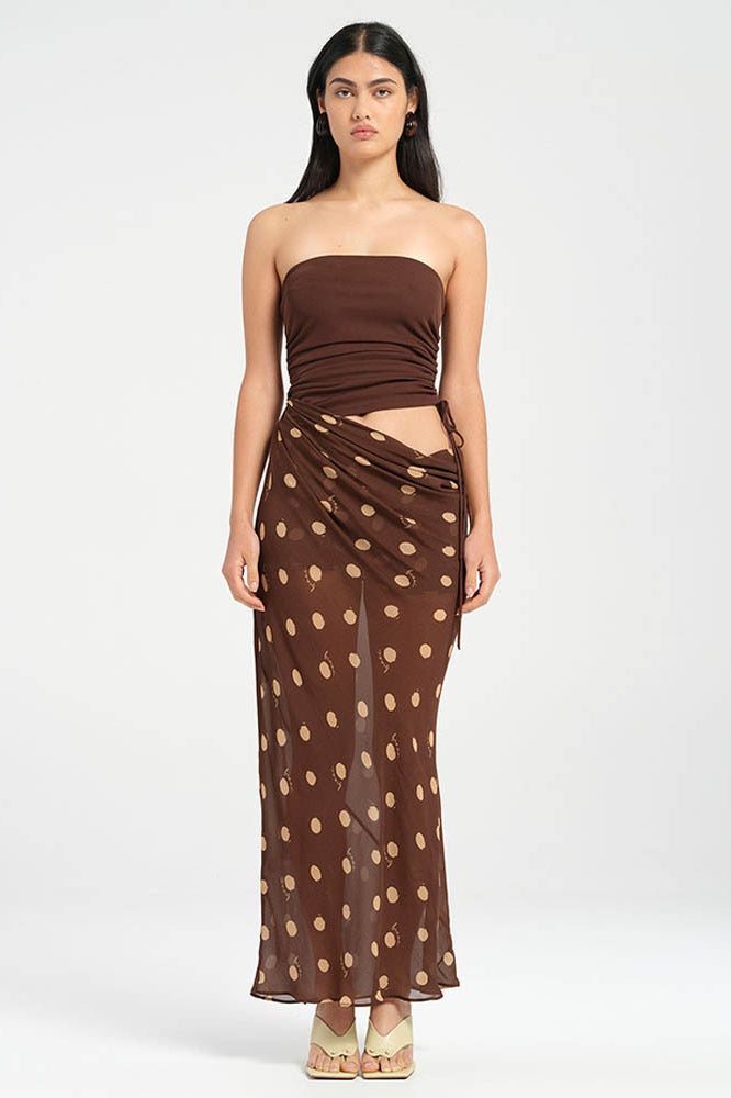 | Strapless Polka Dot Patchwork Slim Maxi Dress