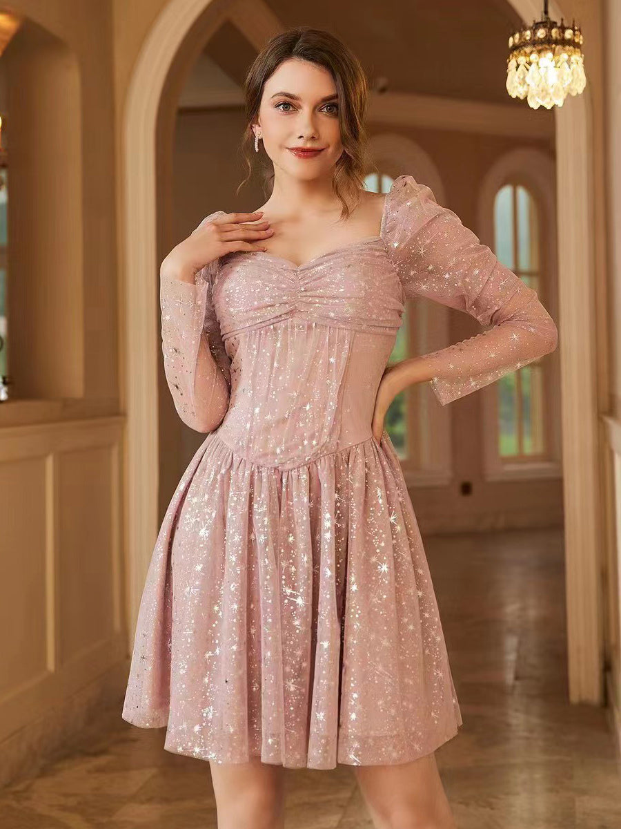 Blush Pink Peplum Dress Sweetheart Neck Pinch Day Birthday Party Mini Dresses