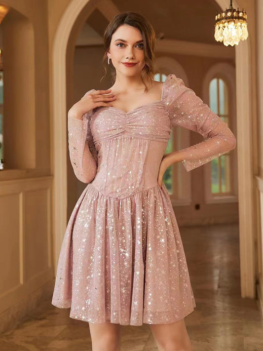 Blush Pink Peplum Dress Sweetheart Neck Pinch Day Birthday Party Mini Dresses
