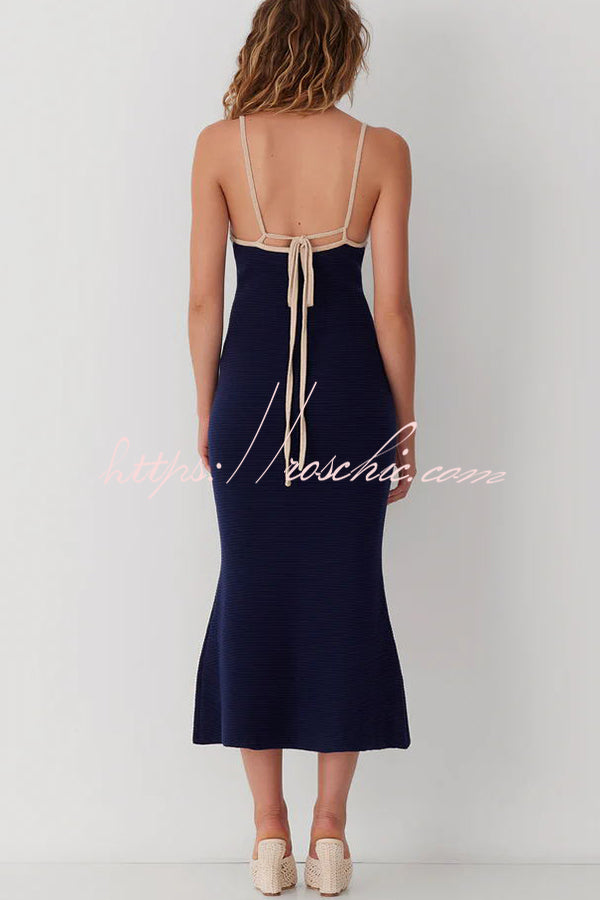 Mermaid Princess Knit Shell Pattern Fishtail Hem Halter Stretch Midi Dress