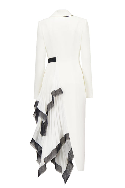 Pleated Asymmetrical Neck Midi Dress