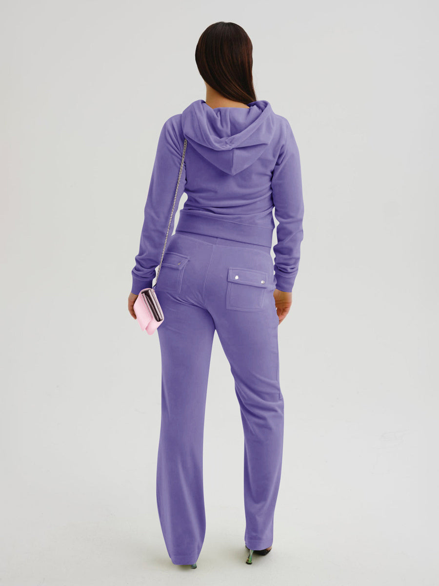 Velour Tracksuit Set Zip-up Hoodie And Pants For Women 2026